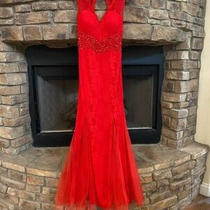 NWT red mermaid evening dress.  Sequin, lace, and sheer bottom. Size Medium